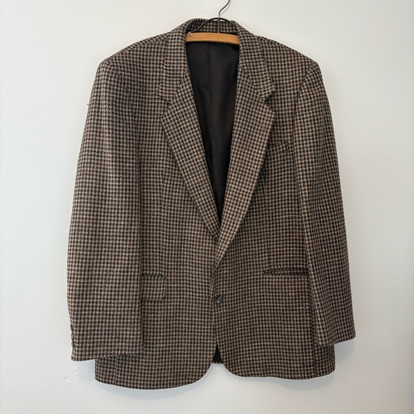 Vintage Shetland Clothes Collection Wool Silk Blend Houndstooth Blazer Men’s XL - Picture 1 of 9